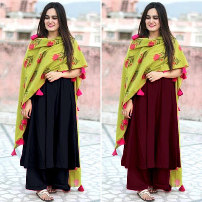 GT Rayon cotton plazzo kurti with printed dupatta