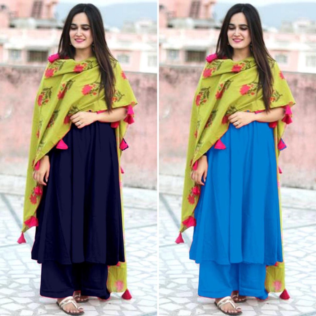 GT Rayon cotton plazzo kurti with printed dupatta