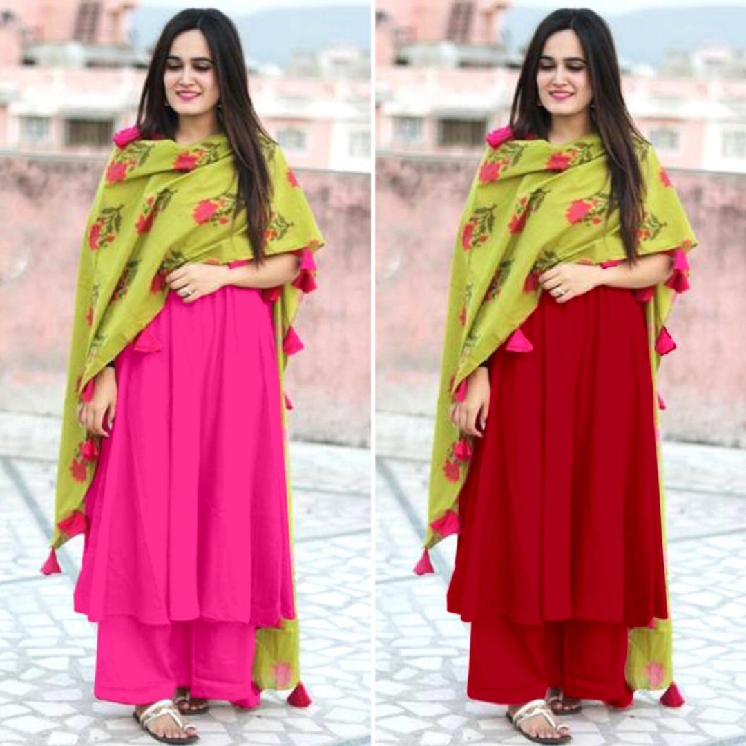 GT Rayon cotton plazzo kurti with printed dupatta