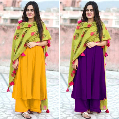 GT Rayon cotton plazzo kurti with printed dupatta