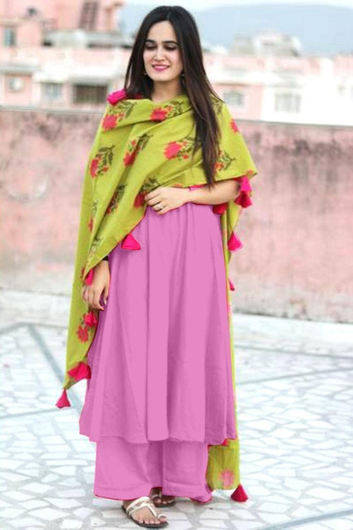 GT Rayon cotton plazzo kurti with printed dupatta