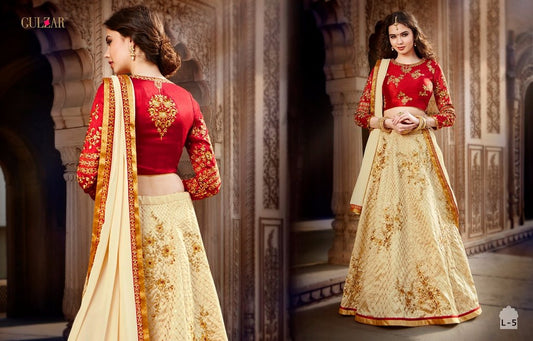 Gulzar beige and red heavy embroidered lehenga