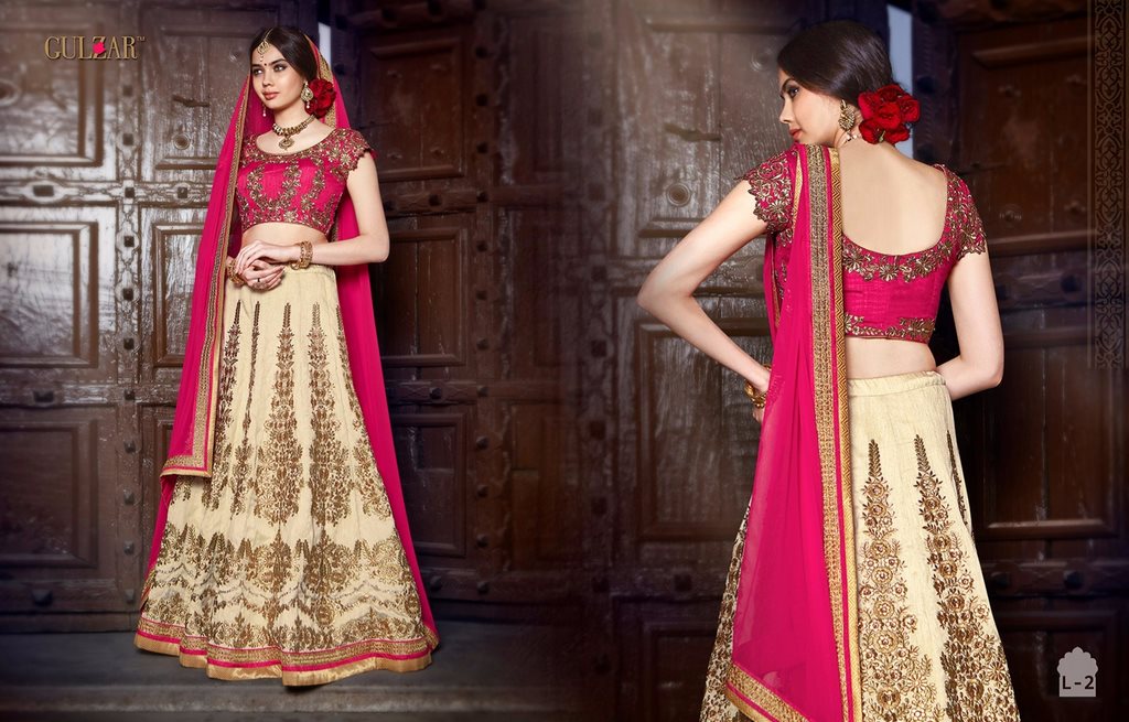 Gulzar cream and pink heavy embroidered lehenga