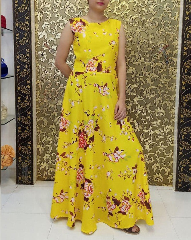 Heavy american crep floral digital printed gown