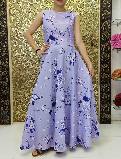 Heavy american crep floral digital printed gown