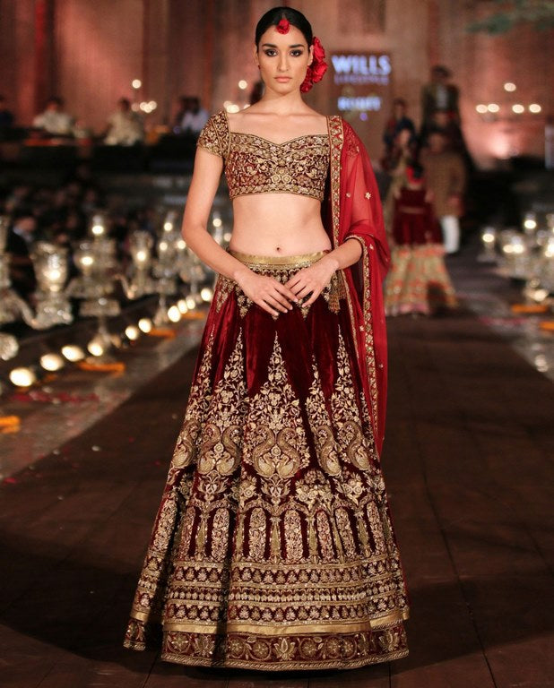 Heavy Bridal embroidered garnet maroon lehenga