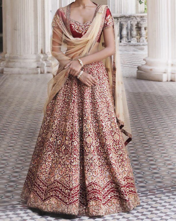 Heavy Bridal full embroidered ruby wine lehenga