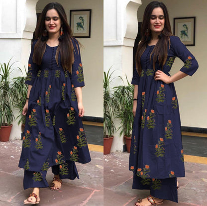 Heavy camric cotton printed casual plazzo kurti