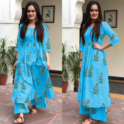 Heavy camric cotton printed casual plazzo kurti