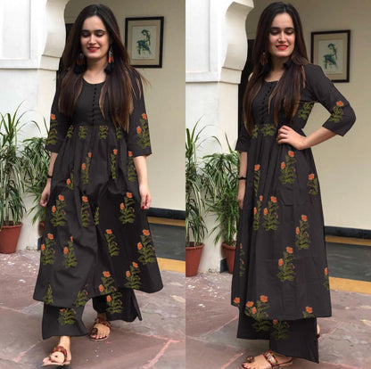 Heavy camric cotton printed casual plazzo kurti