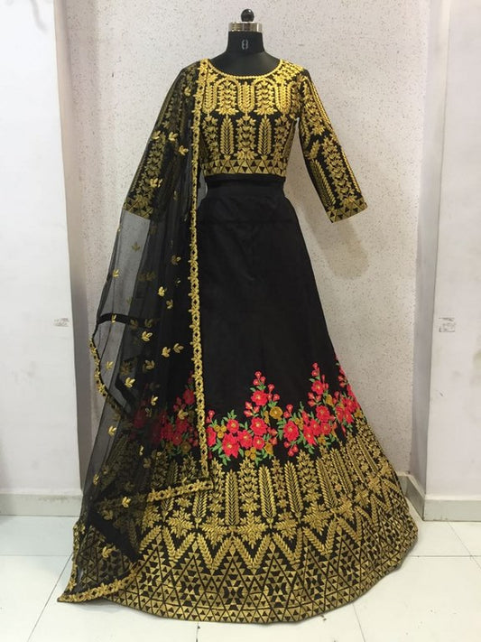 Heavy emboridered black banglori silk wedding lehenga