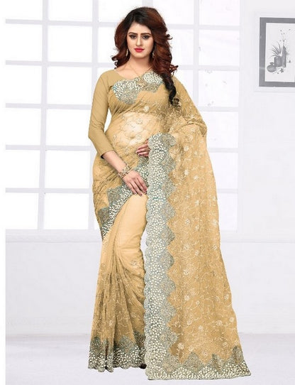 Rama mono net heavy embroidred and handwork wedding saree