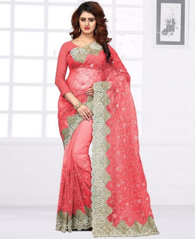 Heavy embroidered and handwork wedding saree