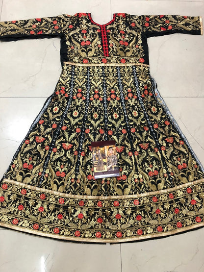 heavy embroidered black wedding gown