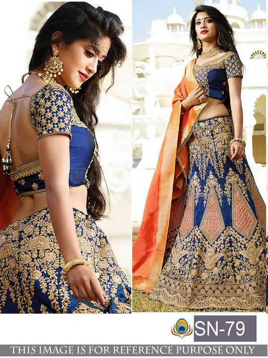 Heavy embroidered blue bridal wedding lehenga