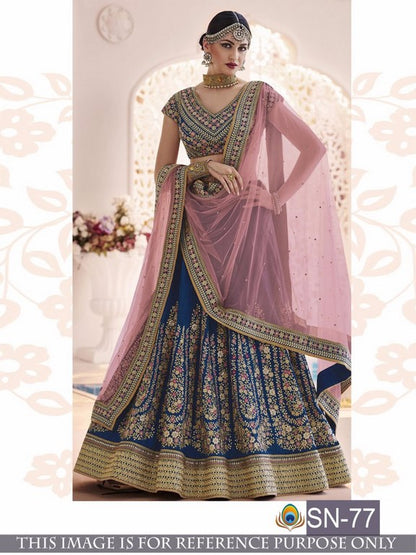 heavy embroidered blue bridal wedding lehenga