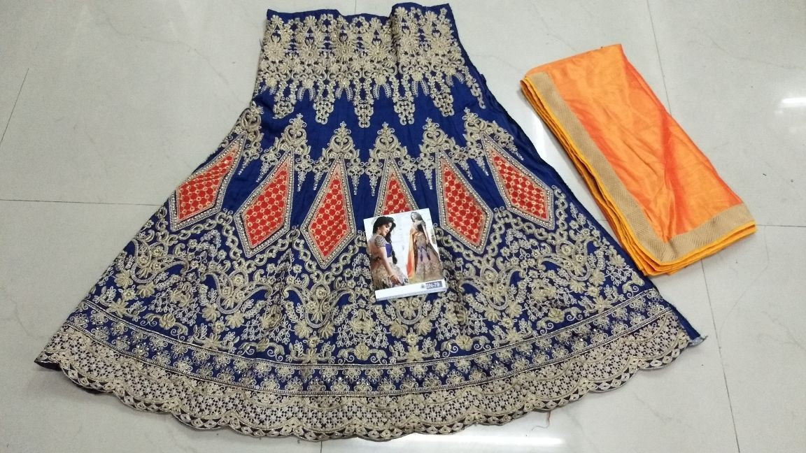 Heavy embroidered blue bridal wedding lehenga