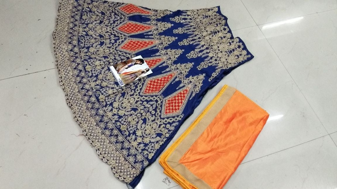 Heavy embroidered blue bridal wedding lehenga