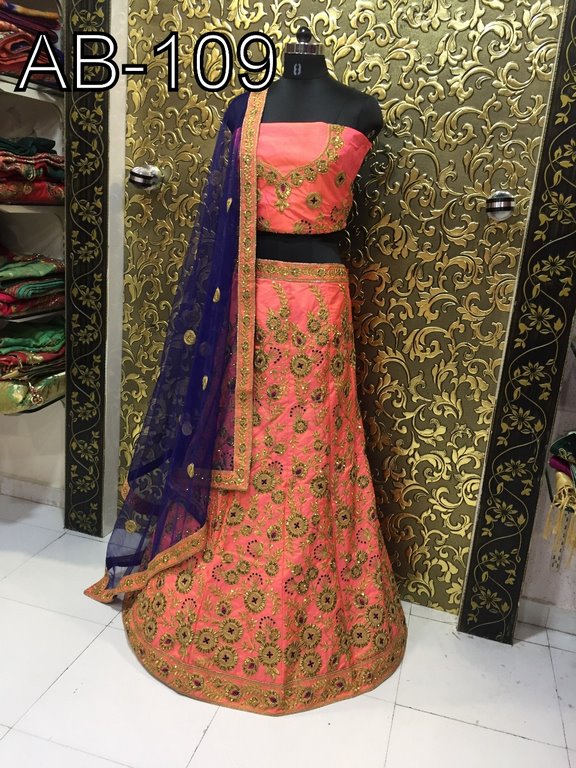 Heavy embroidered malbari silk bridal wedding lehenga