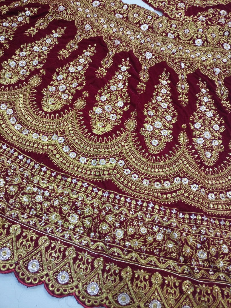Heavy embroidered maroon wedding bridal lehenga