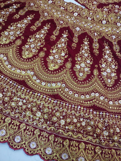 Heavy embroidered maroon wedding bridal lehenga