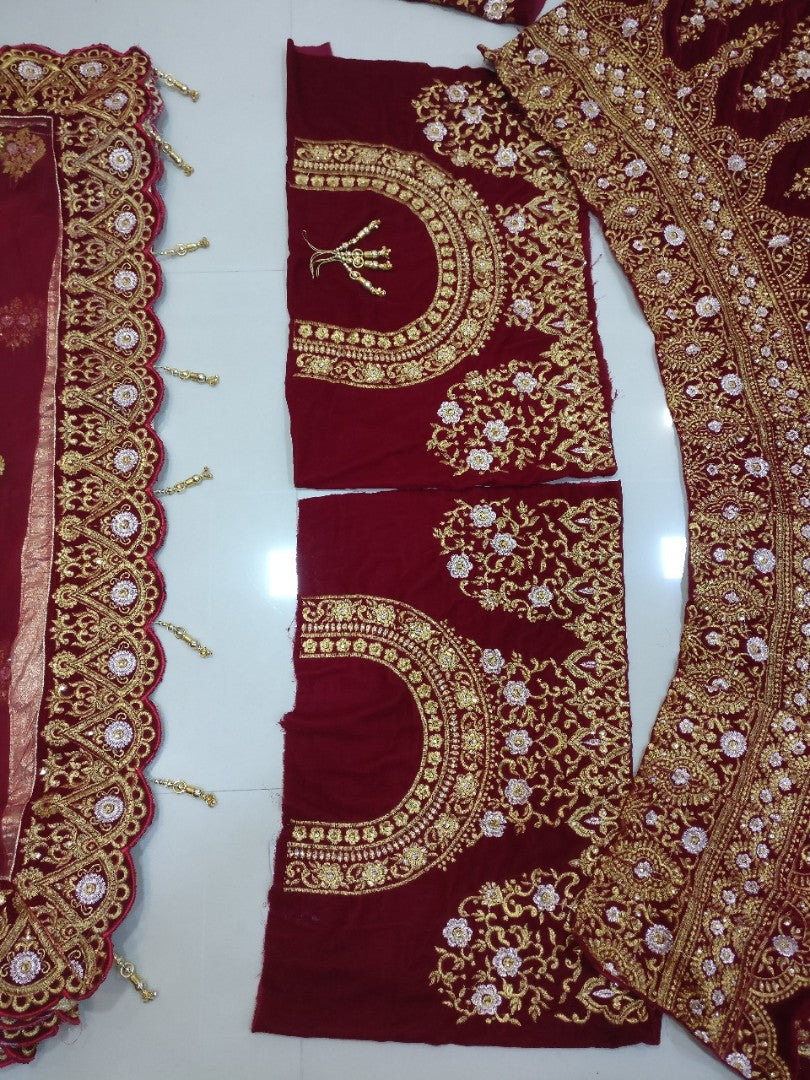 Heavy embroidered maroon wedding bridal lehenga