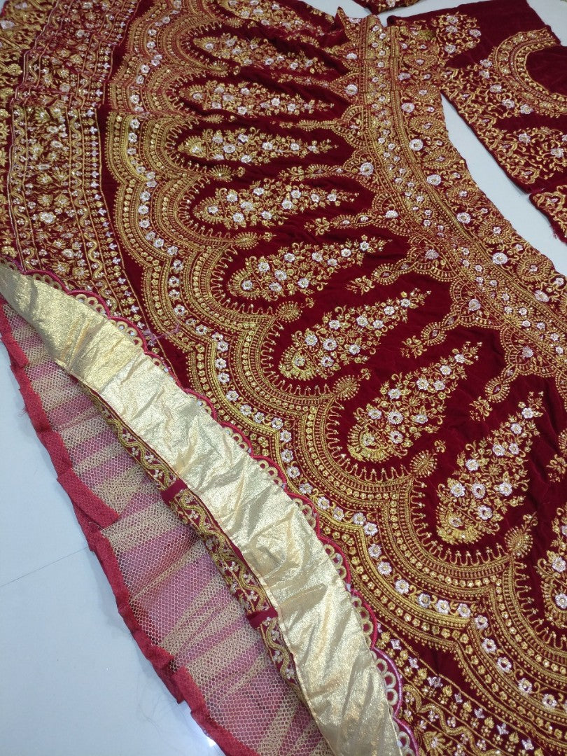 Heavy embroidered maroon wedding bridal lehenga