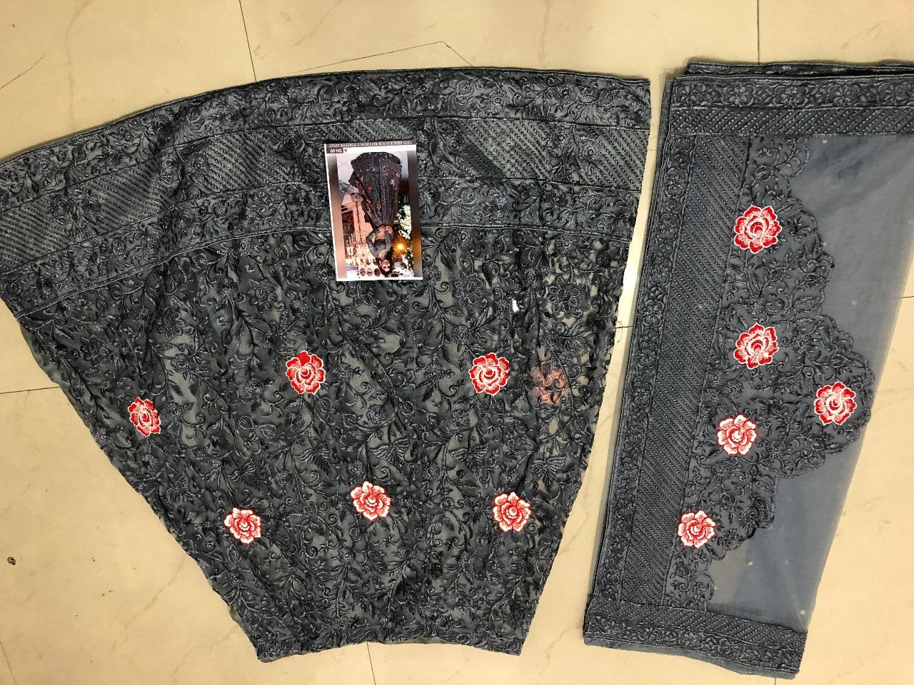 Heavy embroidered mono net grey bridal wedding lehenga