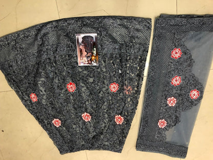 Heavy embroidered mono net grey bridal wedding lehenga