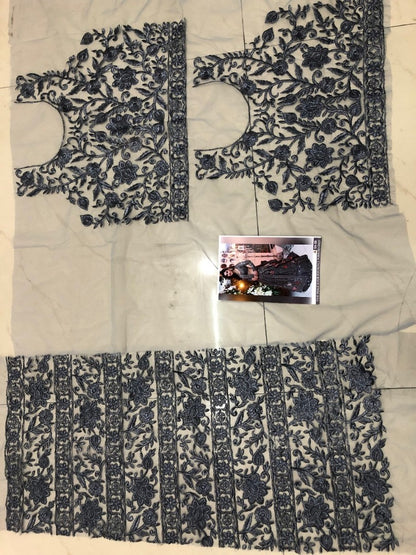 Heavy embroidered mono net grey bridal wedding lehenga