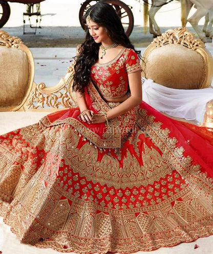 heavy embroidered red bridal wedding lehenga