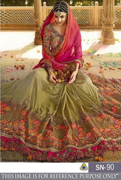 Heavy embroidered satin silk georgette wedding saree