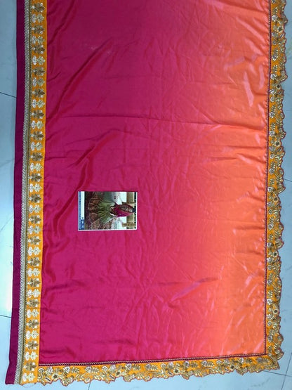 Heavy embroidered satin silk georgette wedding saree