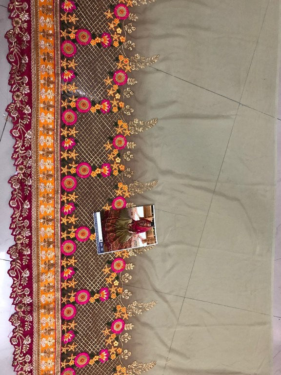 Heavy embroidered satin silk georgette wedding saree