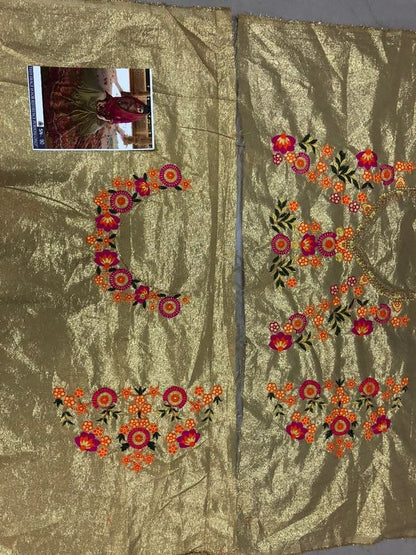 Heavy embroidered satin silk georgette wedding saree