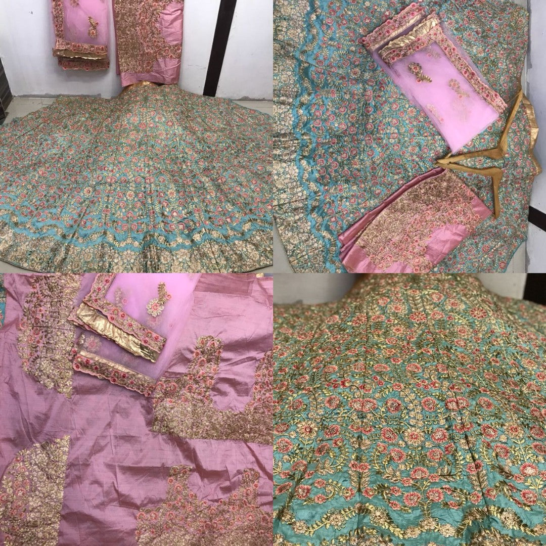 Heavy embroidered sky blue wedding bridal lehenga