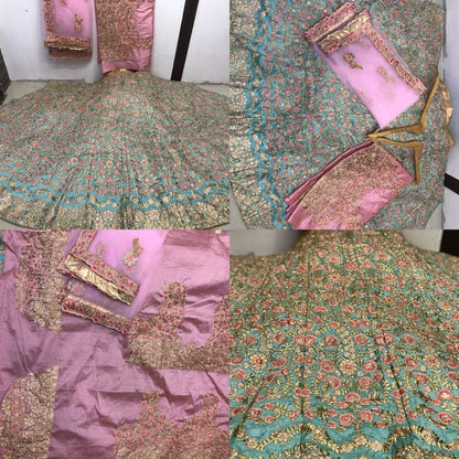 Heavy embroidered sky blue wedding bridal lehenga