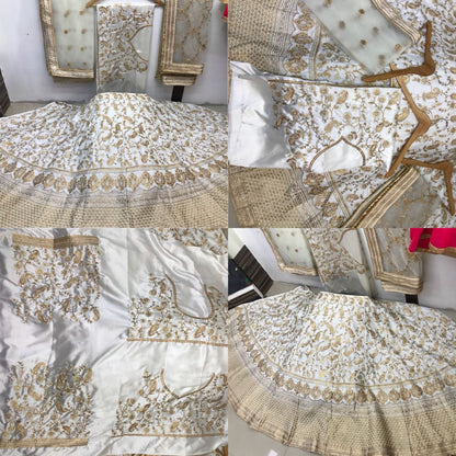 Heavy embroidered white bridal wedding lehenga