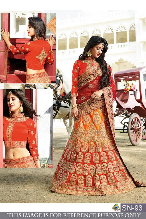 Heavy embroidered yellow and orange bridal wedding lehenga