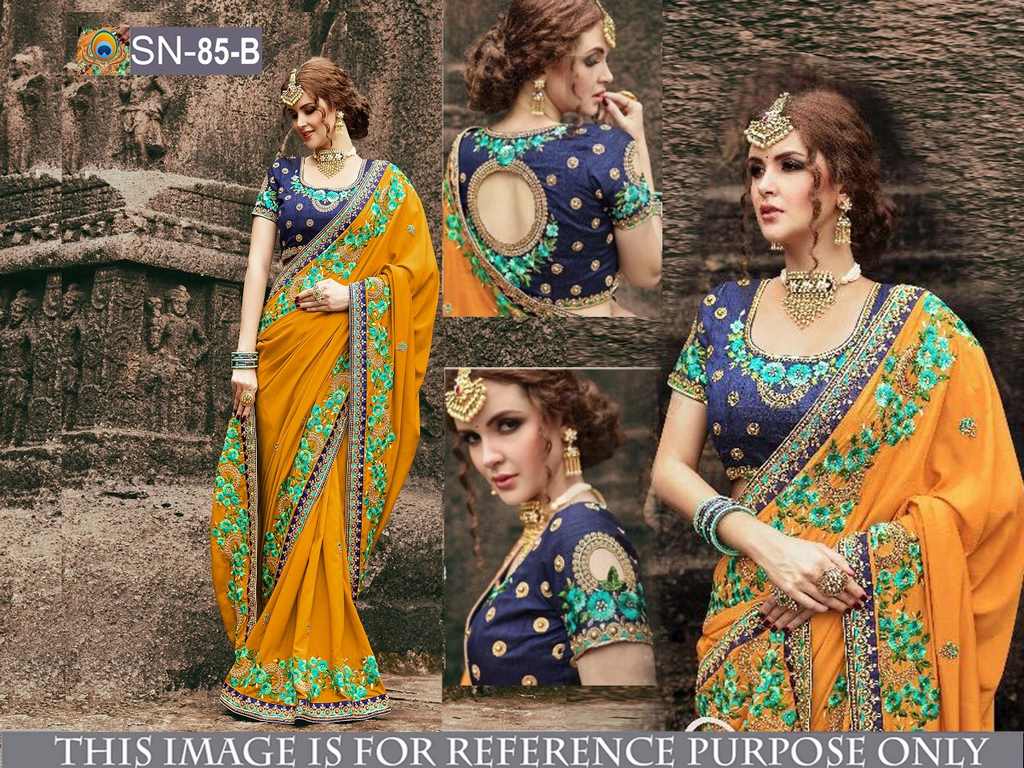 Heavy fancy embroidered moss chiffon wedding saree