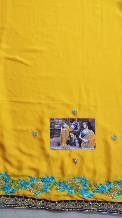 Heavy fancy embroidered moss chiffon wedding saree