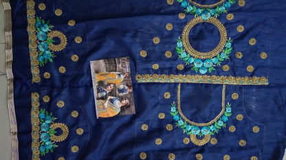 Heavy fancy embroidered moss chiffon wedding saree