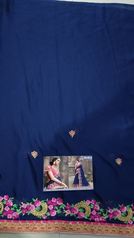 Heavy fancy embroidered moss chiffon wedding saree