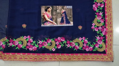 Heavy fancy embroidered moss chiffon wedding saree