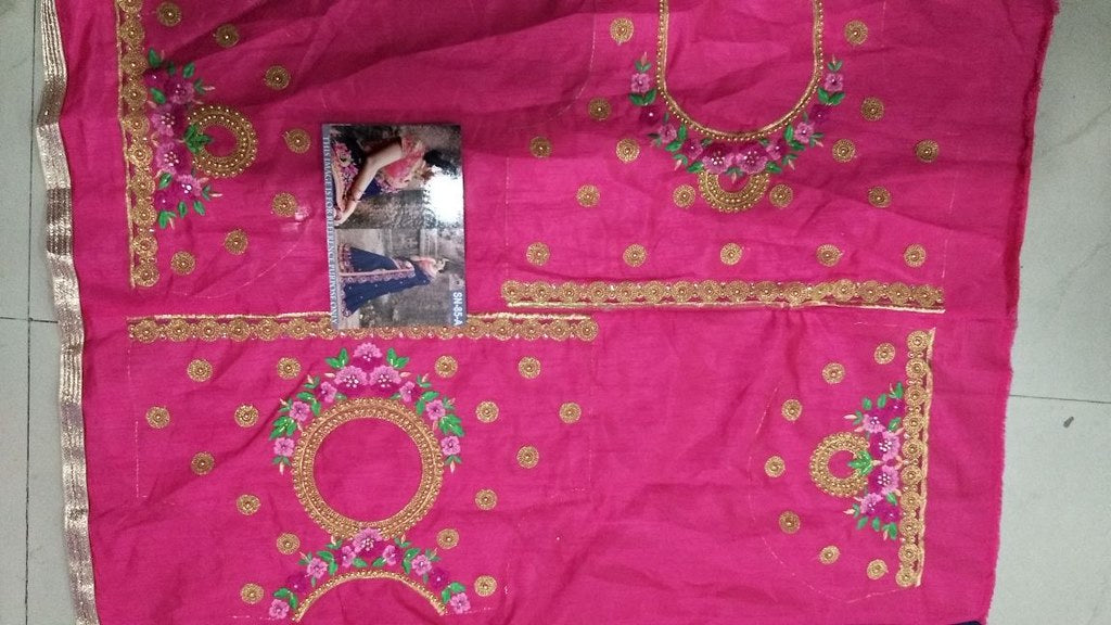 Heavy fancy embroidered moss chiffon wedding saree