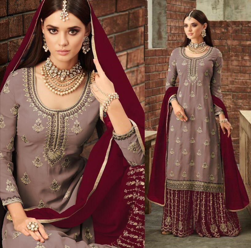 heavy faux georgette embroidered plazzo salwar suit