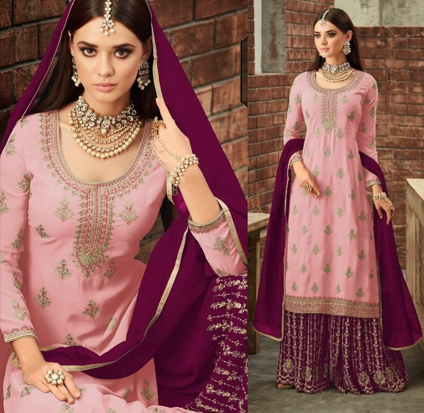 heavy faux georgette embroidered plazzo salwar suit
