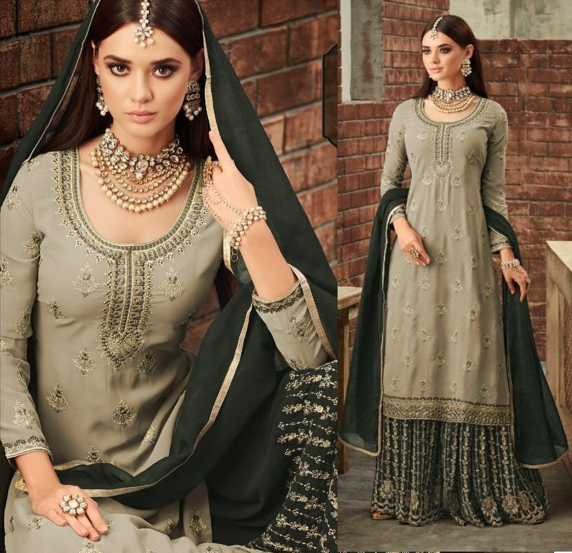 heavy faux georgette embroidered plazzo salwar suit