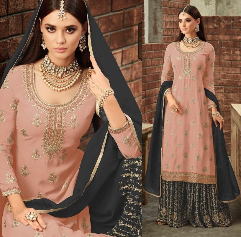 heavy faux georgette embroidered plazzo salwar suit