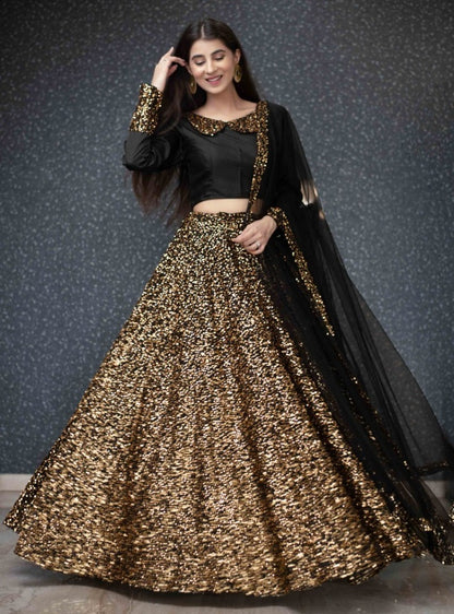 Heavy golden sequence work designer lehenga choli